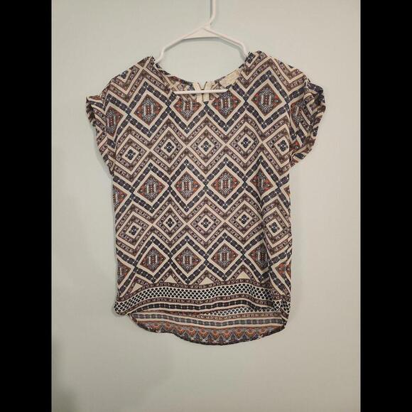 Pink Republic Women’s S Orange Blue White Geometric Zip Blouse Top New - Picture 1 of 2